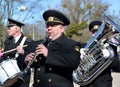 KALININGRAD, RUSSIA.Musicians of a brass naval band Royalty Free Stock Photo