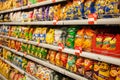 Chips on shelves of local Russian supermarket