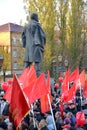 KALININGRAD, RUSSIA. A meeting of the CPRF, devoted to the 100th anniversary of Great October socialist revolution about a monume