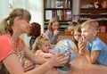 KALININGRAD, RUSSIA. Occupation with the globe in the children`s developing center