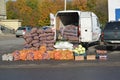 KALININGRAD, RUSSIA. Illegal trade in vegetables on the street