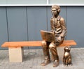 KALININGRAD, RUSSIA. Sculpture `Young Man with a Laptop and a Cat