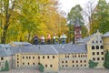 KALININGRAD, RUSSIA. Tourists examine the layout of the Royal Kenigsberg Castle in South Park. Miniature Park