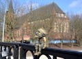 KALININGRAD, RUSSIA. A sculpture of grandfather-Homlin against the background of the Cathedral