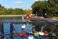 Kaliningrad, Russia - September 28, 2020: Bronze miniature sculpture of Homlin`s grandfather on the Honey Bridge in Kaliningrad