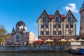 Kaliningrad, Russia - September 28, 2020: New synagogue and Fish Village on the embankment in Kaliningrad Royalty Free Stock Photo