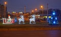 KALININGRAD, RUSSIA. The shining Christmas decoration on Moskovsky Avenue in twilight