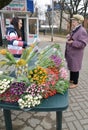 KALININGRAD, RUSSIA. Street trade in flowers on March 8