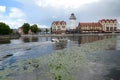 KALININGRAD, RUSSIA. View of the cultural and ethnographic center Fish Village and Pregolya River Royalty Free Stock Photo