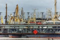 Kaliningrad, Russian Federation - January 4, 2018: two-level lifting bridge over the Pregolya River Royalty Free Stock Photo