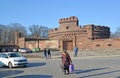 KALINNIGRAD, RUSSIA.The old woman crosses Professor Baranov Street about Wrangel Tower