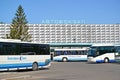 KALINNIGRAD, RUSSIA. Regular buses stand near the the bus station building. The Russian text - Bus station