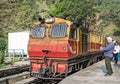 Barog, Himachal Pradesh, India-April 12th, 2015: Narrow gauge Kalka to Shimla Shivalik Deluxe express halts at Barog