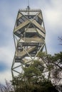 View of the lookout tower and fire tower in Kalmthout Heath, nature park in Belgium