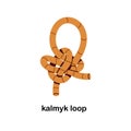 Kalmyk loop. Ancient knot tying, Russian noose, rope structure. Traditional old binding, cord ring shape. Secure