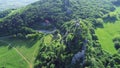 Kalnik mountain ridge and old fortress ruins aerial view, Prigorje region