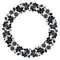 Kalocsai black embroidery in circle - Hungarian floral folk pattern