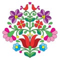 Kalocsai embroidery - Hungarian floral folk pattern with birds Royalty Free Stock Photo