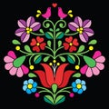 Kalocsai embroidery - Hungarian floral folk pattern on black Royalty Free Stock Photo