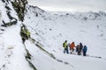 Kaltenbach Ã¢â¬â¹Hochfugen, Austria - 11 Jan, 2020:  group of snowboarders on a freeride in the snowy mountain Alps Royalty Free Stock Photo