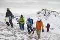 Kaltenbach Ã¢â¬â¹Hochfugen, Austria - 11 Jan, 2020: group of snowboarders on a freeride in the snowy mountain Alps Royalty Free Stock Photo