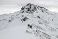 Kaltenbach Ã¢â¬â¹Hochfugen, Austria - 11 Jan, 2020: A group of snowboarders on a freeride in the snowy mountain Alps Royalty Free Stock Photo
