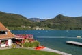Kaltern, South Tyrol, Italy 05 September 2023 Lake Caldaro Kalterer See on sunny summer day Royalty Free Stock Photo