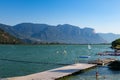 Kaltern, South Tyrol, Italy 05 September 2023 Lake Caldaro Kalterer See on sunny summer day Royalty Free Stock Photo