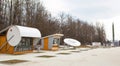 Kaluga Cosmonautics Museum-preparation for the opening of the 2nd line. Rocket Vostok, planetarium dome, Tsiolkovsky Park in front Royalty Free Stock Photo