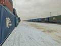 Kaluga Region, Russia - December 3, 2019: Industrial Container yard for Logistic Import Export business on RZHD station Vorsino