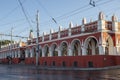 Fragment of the facade of the ancient building of Gostiny Dvor. Kaluga Royalty Free Stock Photo