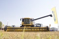 KALUGA, RUSSIA- JUNE 06, 2018: Agricultural machines Harvester machine to harvest wheat field working. Combine agriculture Royalty Free Stock Photo