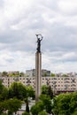 Kaluga, Russia - May 11, 2019: View of monument of Victory Square Ploshchad Pobedy from the Sky restaurant