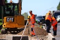 Kaluzhskiy region, Russia - June 2019: Repair of the roadbed and curb on the federal highway