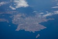 Kalymnos island, Greece. Aerial view out of an airplane window.