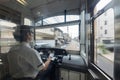 View of the driver cabin of Train Enoden in Kamakura, Japan Royalty Free Stock Photo