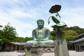 Lotus flower and Daibutsu Great Buddha, located on the Kotoku-in temple grounds