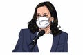 Kamala Harris Wearing Mask Hand Drawn Drawing Caricature Cartoon Vector Illustration