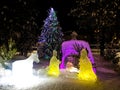 Ice sculpture of Jesus Christ`s birth Royalty Free Stock Photo