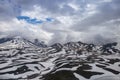 Melting snow in June on the Kamchatka Peninsula. Russia