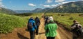 Group of tourists walks along the Viluchinsky pass Royalty Free Stock Photo