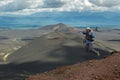 Tourist at the top of Hiking trail climb to the North Breakthrough Great Tolbachik Fissure Eruption 1975