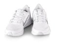 Pair White Leather Walking Women SNEAKERS on white background