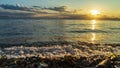 Kamchatka. Sunset in Avacha Bay with the reflections of the setting sun on the water