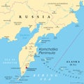 Kamchatka Peninsula, and Kamchatka Krai, Russia, political map