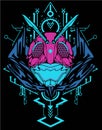 Kamen raider picture from front face and blue sacred geometry background