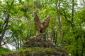 Kamenetz-Podolsky, Ukraine - April 29, 2019: Sculpture of an eagle with raised wings in the park Kamenetz-Podolsk