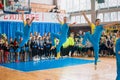Demonstration performances of acrobats at the championship in cheerleading
