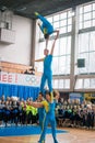 Demonstration performances of acrobats at the championship in cheerleading