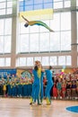 Demonstration performances of acrobats at the championship in cheerleading